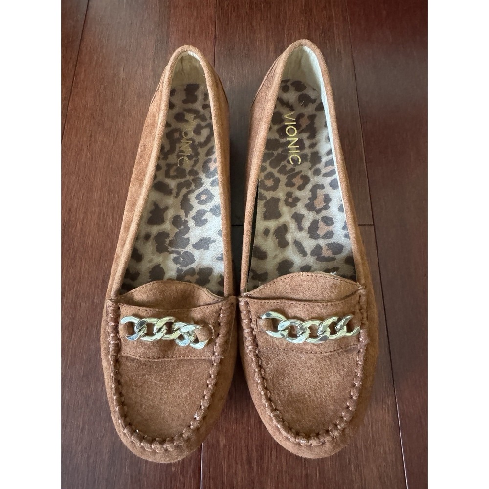 Vionic Mesa Loafer Moccasin Flat Women's 7.5 Brown Suede Orthotic Comfort Shoes